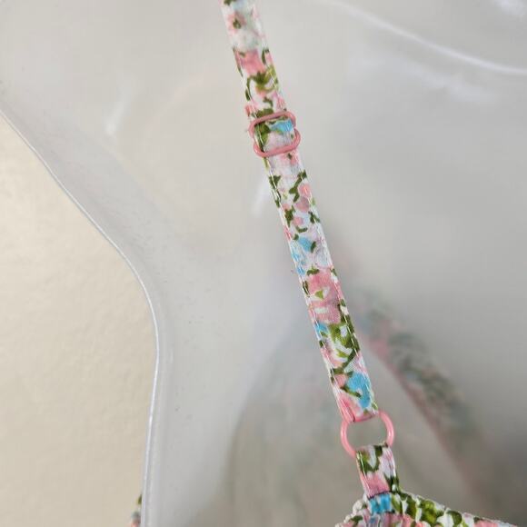 Forever 21 Y2K Babydoll Top Juniors M Dainty Pastel Floral Print Crochet Accent - Picture 5 of 11